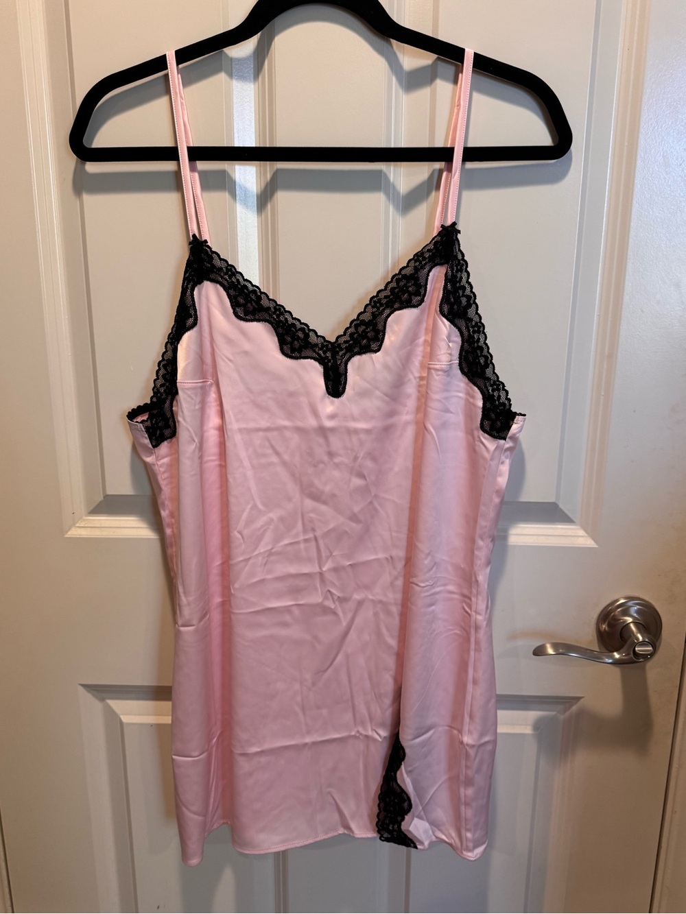 Victoria's Secret Pink Satin Slip with Black Lace